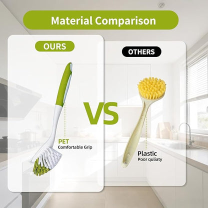 Dish Brush Scrub Brush with Handle - 3 Pack Stiff Bristles Dish Scrubber for Cleaning Dishes, Pots, Pans, Sink, Cast Iron - Hard Bristles,No Residue - Image 5