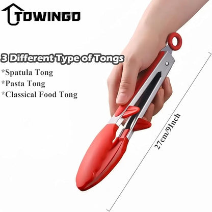 Kitchen Tongs, 9 Inch Tongs for Cooking with Silicone Tips, Food Grade Mini Serving Tong for Nonstick Pans, BBQ, Salad, Set of 3, Red - Image 4