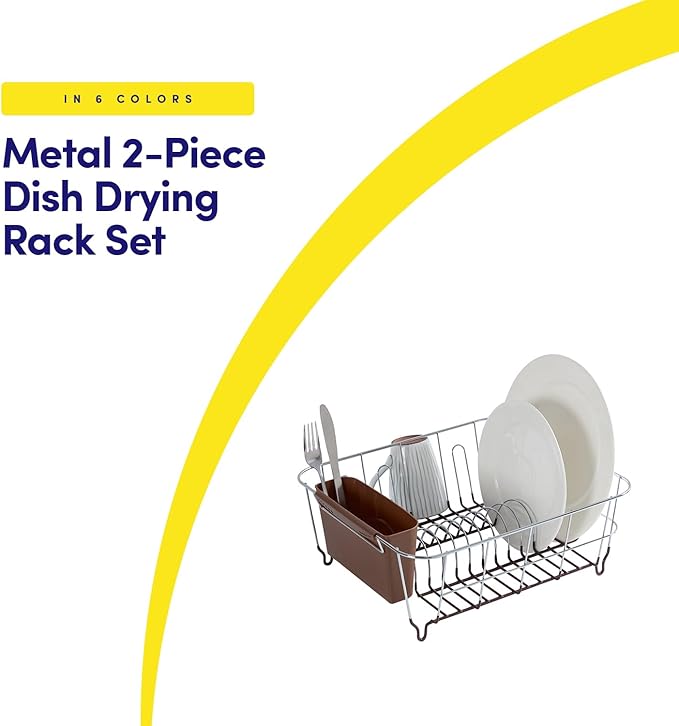 Dish Drying Rack & Cutlery Holder 2 Piece Set - Compact Sink-Fitting Dish Drainer with Rubberized Undercoating, Space-Saving Kitchen Organizer for Plates, Cups, Bowls & Utensils in Sink, Bronze Brown - Image 2