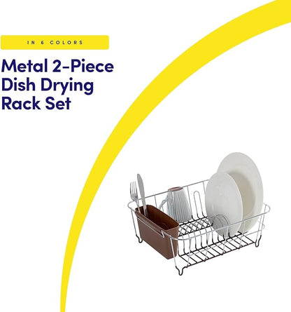 Dish Drying Rack & Cutlery Holder 2 Piece Set - Compact Sink-Fitting Dish Drainer with Rubberized Undercoating, Space-Saving Kitchen Organizer for Plates, Cups, Bowls & Utensils in Sink, Bronze Brown - Image 2