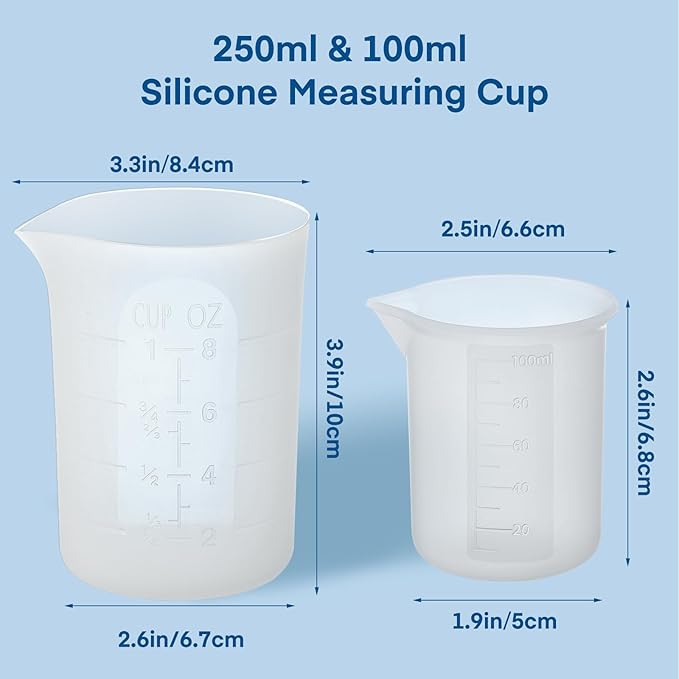 Gartful 250ml & 100ml Silicone Measuring Cups, Silicone Mixing Cups for Epoxy, Resin Arts, Glue, Jewelry Casting Molds, Acrylic Paint Pouring, Cup Making, Waxing, Crafts, Nonstick Reusable, Set of 6
