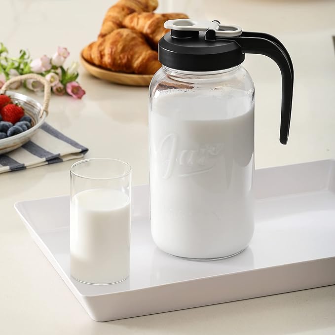 2 Quart Glass Pitcher with Lid - Airtight & Leakproof Mason Jar Pitcher with Filter Lid, Wide Mouth Glass Jar, Heavy Duty Glass Container for Water, Juice, Milk, Tea, Iced Coffee, and Drinks - Image 5