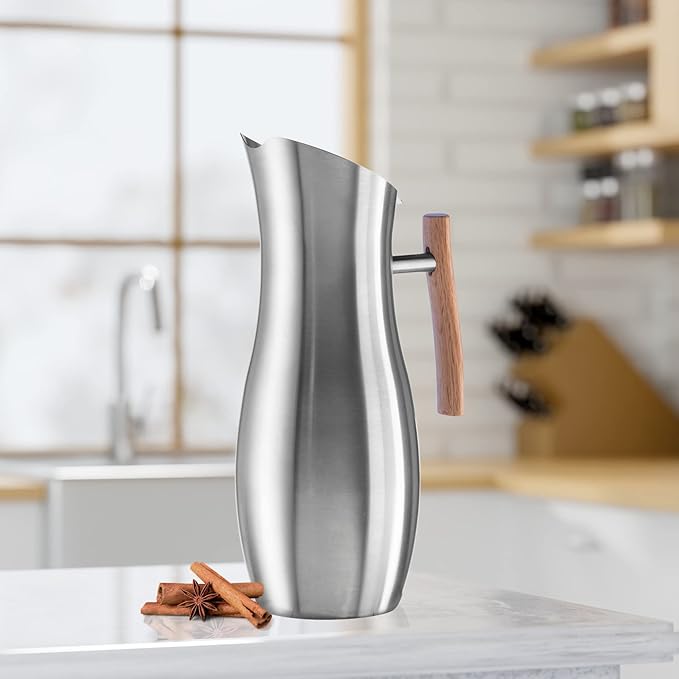 OGGI Slimline Stainless Steel Pitcher- Stainless Steel Water w/Ice Guard, Water Carafe, Great Metal Container for Entertaining, Ideal 68oz / 2 Lt Drink Pitcher - Image 2