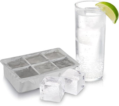Host Ice Cube Tray with Lid, Makes 6 Large 2" Cubes, Durable Silicone Trays, Perfect for Cocktails, Beverages, Mocktails, Iced Coffee, Tea, Infused Water, Kitchen Essentials, Set of 1, Marble