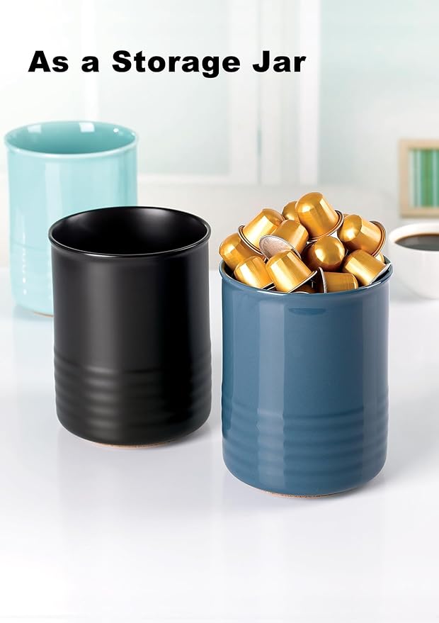 ABRUTY Utensil Holder, 6.7" Ceramic Kitchen Utensil Crock for Countertop Cooking, Modern Utensil Caddy Jar Organizer for Farmhouse Kitchen Counter Décor, Blue - Image 8