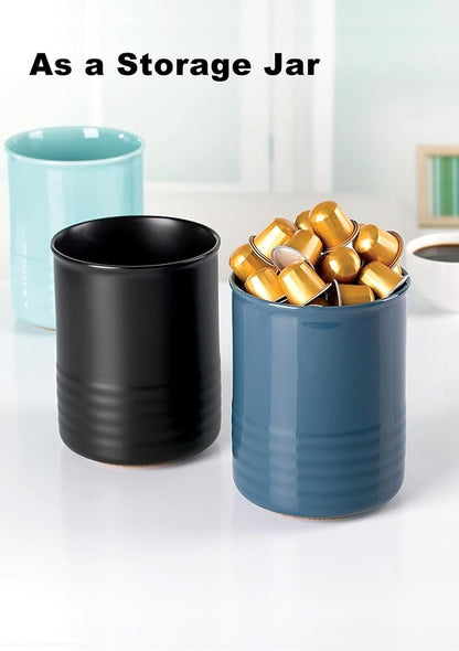 ABRUTY Utensil Holder, 6.7" Ceramic Kitchen Utensil Crock for Countertop Cooking, Modern Utensil Caddy Jar Organizer for Farmhouse Kitchen Counter Décor, Blue - Image 8