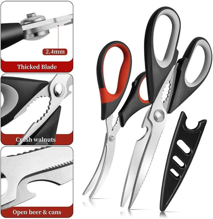 All Purpose Kitchen Shears with Protective Sheath, Heavy Duty 3 Pack Kitchen Scissors with Serrated Blade, Stainless Steel Cooking Scissors for Poultry, Food, Vegetables - Image 3