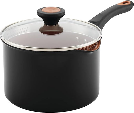Farberware Glide Nonstick Sauce Pan/Saucepan with Straining and Lid, 3 Quart, (Black) by Farberware