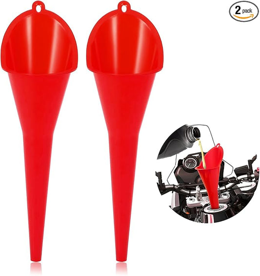 2 PCS Oil Funnel, Multi-Purpose Plastic Long Neck Oil Funnel, Automotive Use Funnels for Filling Oils Lubricants Water Diesel, Kitchen Funnels for Filling Bottles Jars (Red)