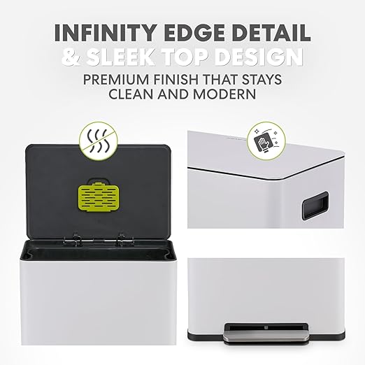 Simpli-Magic Infinity Edge 60 Liter / 16 Gallon Rectangular Hands-Free Extra Large Kitchen Step Trash Can, Soft-Close Single Lid Recycling Bin, Stainless Steel, White, 79680 - Image 3