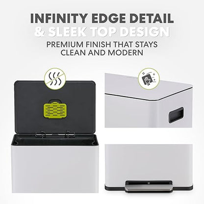 Simpli-Magic Infinity Edge 60 Liter / 16 Gallon Rectangular Hands-Free Extra Large Kitchen Step Trash Can, Soft-Close Single Lid Recycling Bin, Stainless Steel, White, 79680 - Image 3
