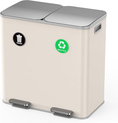 Lovewind Dual Trash and Recycling Bins for Kitchen, 2 * 11-Gallon Stainless Steel Double Trash Can, Step-On Garbage and Recycle Combo, Quiet Close, Pet-Proof, Compatible with 13-Gallon Bags, Apricot by LOVEWIND