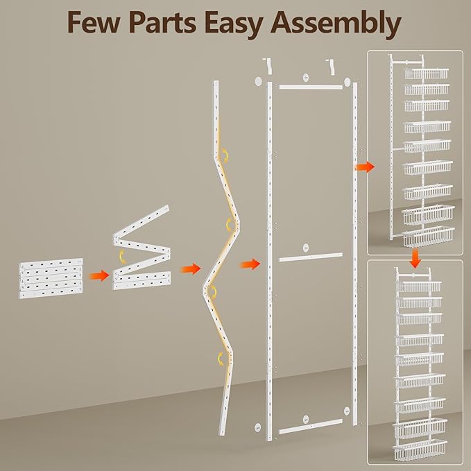 POKIPO 9 Tier Over The Door Pantry Organizer, 2 in 1 Wall Mount or Hanging Spice Rack with Adjustable Deep Basket, Heavy-Duty Seasoning Organizer and Storage for Kitchen Cabinet Closet Bathroom - Image 7