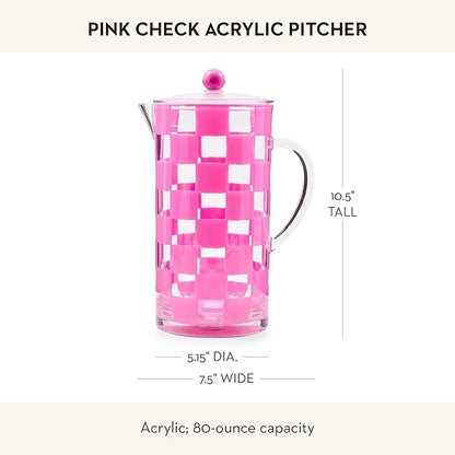 MACKENZIE-CHILDS Acrylic Pitcher with Spout for Water, Lemonade, and Farmhouse Home Decor, 2.5 Quarts, Pink Check - Image 4