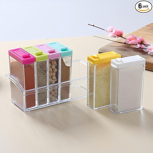 6 Pcs Spice Jars, Empty Spice Containers with Tray, Rectangular Small Seasoning Bottles Supplement Pack for Salt, Herbs, Sugar, Pepper