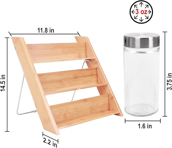 Orii 18 Jar Bamboo Compact Spice Rack with Spices Included & 5-Year Free Spice Refill Program for Countertop or Kitchen Drawer with Glass Jars - Image 7
