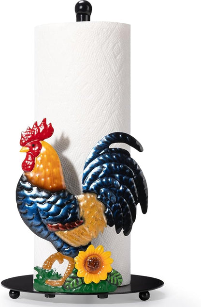 Rooster Paper Towel Holder Countertop - Sunflower & Chicken Farmhouse Kitchen Decor and Accessories, Rustic Housewarming Gift for Rooster & Farmhouse Enthusiasts, Weighted Base by Shinlar