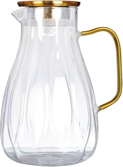 68 oz Glass Pitcher with Lid Water Pitcher with Handle and Spout Heat Resistant Water Carafes Jug Cold Brew Iced Tea Sun Tea Jar Bedside Drink Dispenser Milk(clear) by AEFPOYMXU