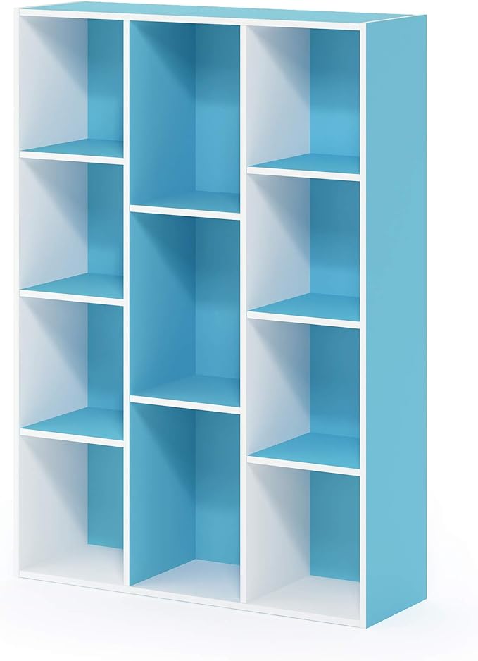 Furinno LUDER Book Shelf, 11-Cube Bookshelf, Reversible Bookcase, 9.4 x 29.1 x 41.7, Easy Assembly, for Living Room, Bedroom, Home Office, White/Light Blue - Image 6
