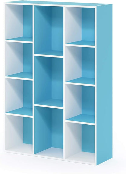 Furinno LUDER Book Shelf, 11-Cube Bookshelf, Reversible Bookcase, 9.4 x 29.1 x 41.7, Easy Assembly, for Living Room, Bedroom, Home Office, White/Light Blue - Image 6