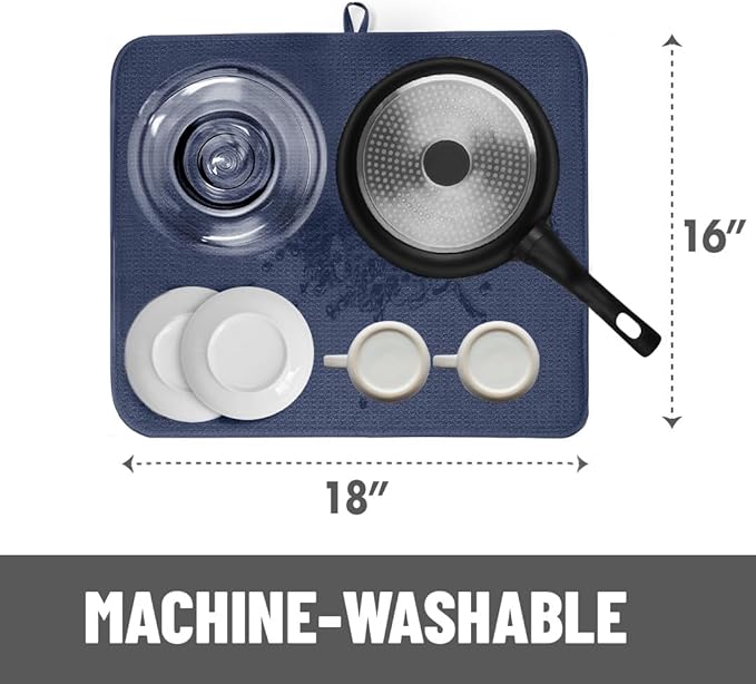 Bellemain XXL Dish Mat Microfiber Dish Drying Mat, Super absorbent (16" x 18", Navy) - Image 3