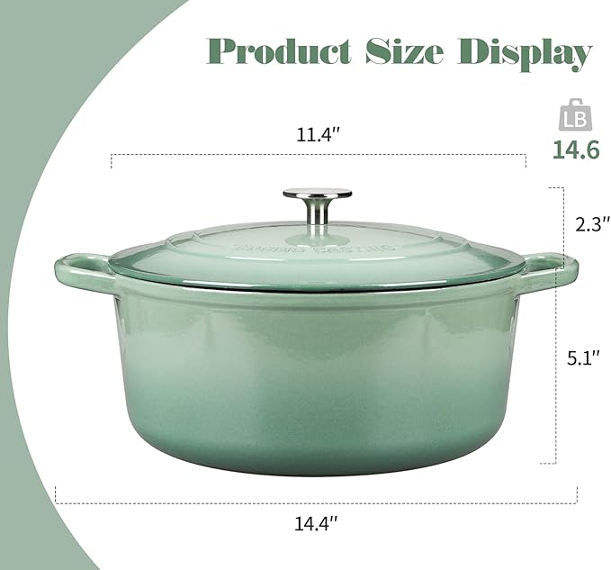 EDGING CASTING Enameled Dutch Ovens Cast Iron Dutch Oven Pot with Lid for Bread Baking, Cook, Dual Handle, 7 Quart, Sage Green - Image 2