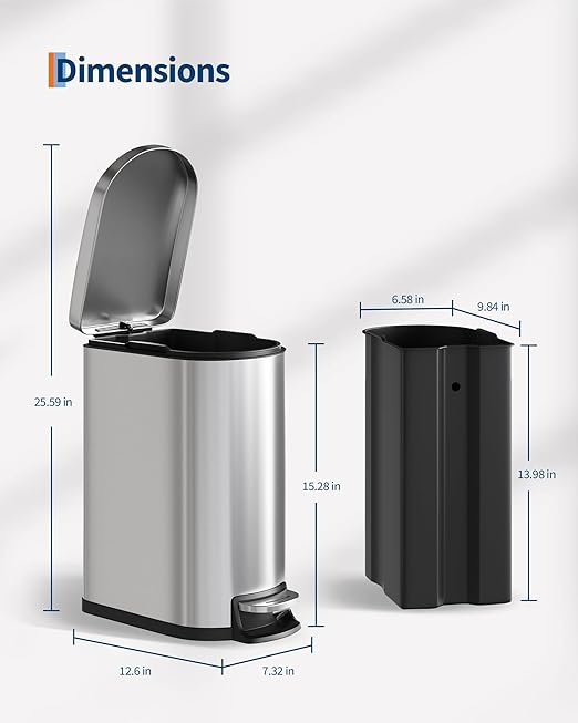 GarveeHome 13 Gal & 2.6 Gal Trash Can Combo Set, Kitchen Trash Can and Bathroom Trash Bin with Lid, Step-On Rustproof Garbage Bin with Inner Bucket, Black - Image 8