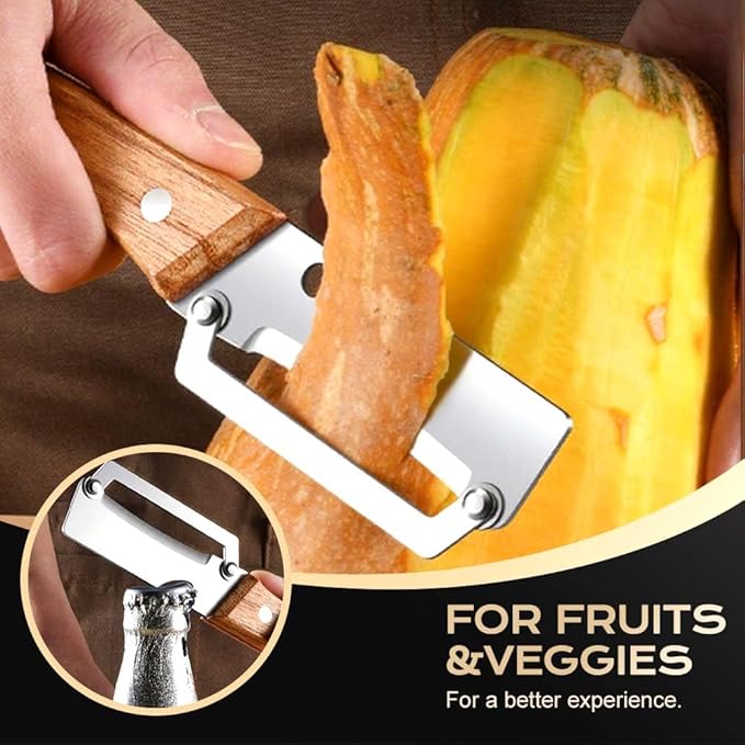 Multi-Functional Vegetable Peeler for Kitchen, 2026 New Stainless Steel Peeler with Wooden Handle and Bottle Opener, Kitchen Tool for Fruit Veggie Pumpkin, Gifts for Mom (3PCS) - Image 4