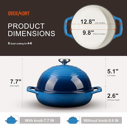 Overmont Enameled Cast Iron Bread Oven - 6QT Bread Dutch Oven for Sourdough Baking - Bread Pot with Dome Lid Cotton Potholders & Cookbook - Multi-Functional Bread Pan For Baking Frying Roasting - Image 5