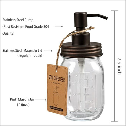 Amolliar 4 Pack Mason Jar Liquid Soap Dispenser, Rustproof Stainless Steel Lid Pump, Refillable Hand Soap for Bathroom, Kitchen, Cute Farmhouse Decor for Dish Soap, Liquid Soap, Lotions(Bronze) - Image 4