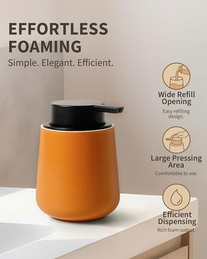 Bosilunlife Ceramic Foaming Soap Dispenser - 12Oz Bathroom Countertop Kitchen Dish Soap Pump Dispenser Foam Soap Dispenser - Orange