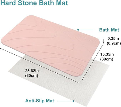 2 Pack Diatomaceous Earth Shower Mat, Stone Bath Mat, Nonslip Super Absorbent Fast-Drying Hard Bath Mat for Bathroom Shower Floor, 23.62 x 15.35 inch, Pink
