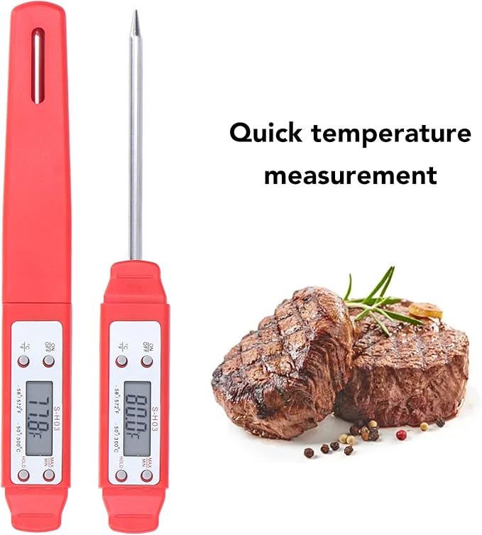 Digital Food Thermometer, Digital Food Thermometer Automatic Calibration Pen High Accuracy Electronic Pocket Thermometer Yellow for Home Use, Multifunctional Accessory (Red) - Image 5