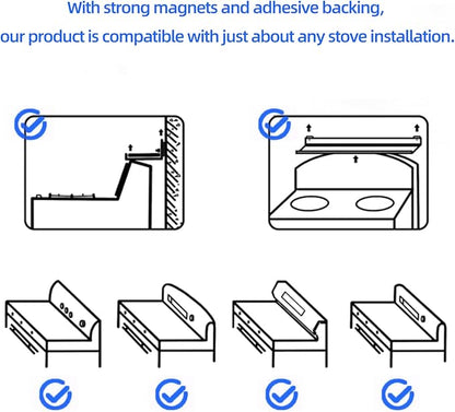 SZJHXIN 4X Strong Magnetic Stove Top Shelf, Adjustable 15-30 Inches, Fits Various Stove Lengths, Kitchen Organizer, Holds Spices, Condiments and BBQ Sauces (Matte Black)