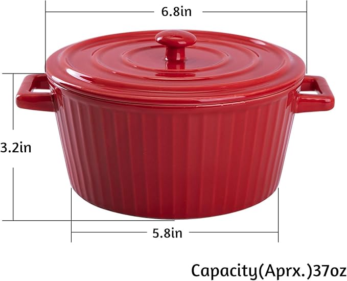 WHJY Red Colorful Ceramic Casserole Dish with Lid，1 Quart Ceramic Casserole Pan for Bakeware Oven