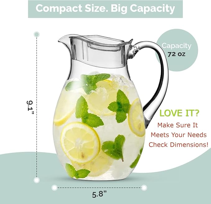 MosJos Acrylic Pitcher (72 oz), Clear Plastic, Water Pitcher with Lid, Shatterproof, BPA-Free Clear Pitcher, Ideal for Sangria, Lemonade, Juice, Iced Tea & More - Image 7