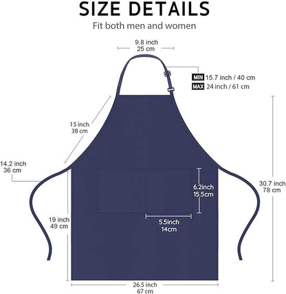 4 Pack Chef Apron, Waterproof Apron, Adjustable Apron with 2 Pockets for Men Women, Apron for Cooking Baking Restaurant (Polyester Blend, Navy Blue) - Image 5