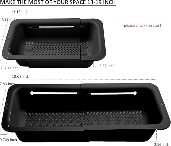 LASSHSWA Collapsible Colander for Kitchen, Over the Sink Strainer Basket for Kitchen, Fruit Pasta Food Strainer Expandable Plastic Colander BPA Free (Black) - Image 5