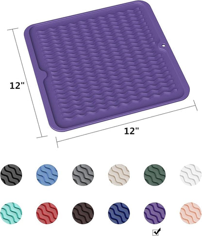 ZLR Silicone Dish Drying Mat 12" x 12" Square - Small Heat Resistant Trivet & Countertop Protector for Air Fryer, Coffee Maker - Waterproof Kitchen Drain Pad for Cups, Fruit (Meadow Violet) - Image 6