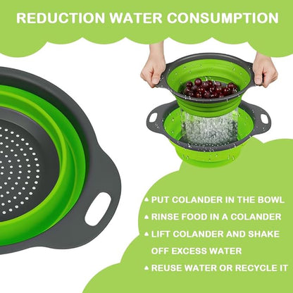 AUAUY 2 Pack Collapsible Colander Set, Round Silicone Folding Collapsible Strainers with Plastic Handles, Eco-Friendly Food Strainer for Kitchen Draining Pasta Vegetables Fruits-1 Large and 1 Small - Image 2