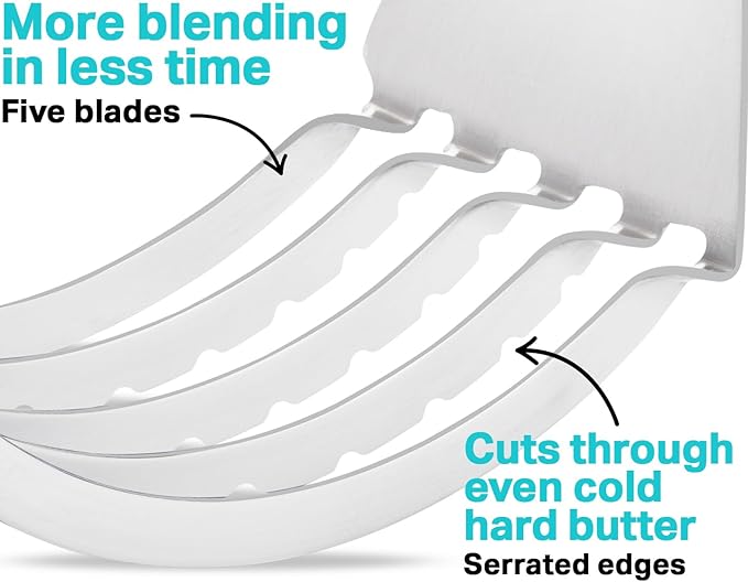 Pastry Cutter Tool - Heavy Duty Stainless Steel Pastry Blender, Comfortable Handle, Dishwasher Safe, Perfect Flaky Pie Crust & Biscuits - Turquoise