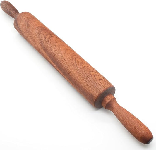 Classic Sapele Wooden Rolling Pin With Handles,Wood Baking Roller （17''L x 1.77"W) by TUSIWIT