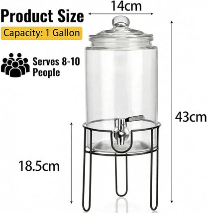 1 Gallon Drink Dispenser with Stand, Drink Dispensers for Parties, Christmas, Beverage Dispenser with 100% Leakproof Spigot, Ideal for Lemonade, Juice, Water, Laundry Detergent Dispenser