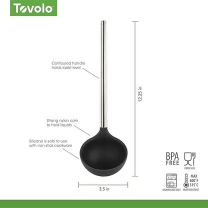 Tovolo Silicone Ladle With Stainless Steel Handle Deep Soup Ladle for Cooking Canning Serving Soup Punch Stew Sauce, Large Kitchen Utensil Spoon Dishwasher Safe BPA Free Silicone Black - Image 6