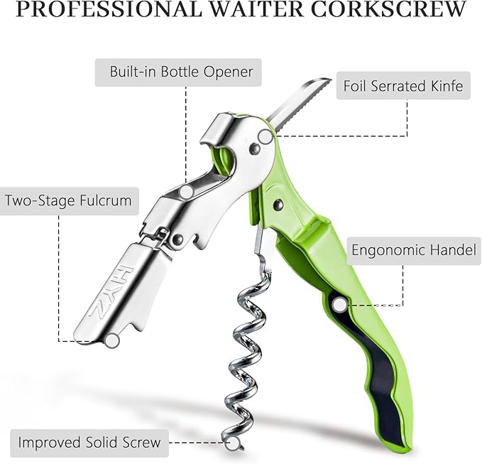HYZ 2-Pack Wine Opener Waiter Corkscrew, Professional Wine Key for Servers, Bartender with Foil Cutter, Manual Wine Bottle Opener Double Hinged (Cyan) - Image 2