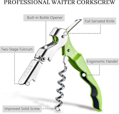 HYZ 2-Pack Wine Opener Waiter Corkscrew, Professional Wine Key for Servers, Bartender with Foil Cutter, Manual Wine Bottle Opener Double Hinged (Cyan) - Image 2