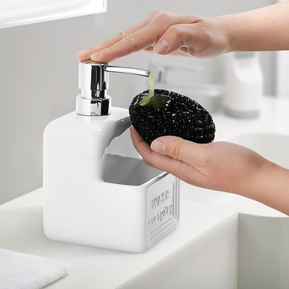 RQYIXI Soap Dispenser with Sponge Holder Ceramic Hand and Dish Soap Dispenser 15oz for Kitchen Bathroom
