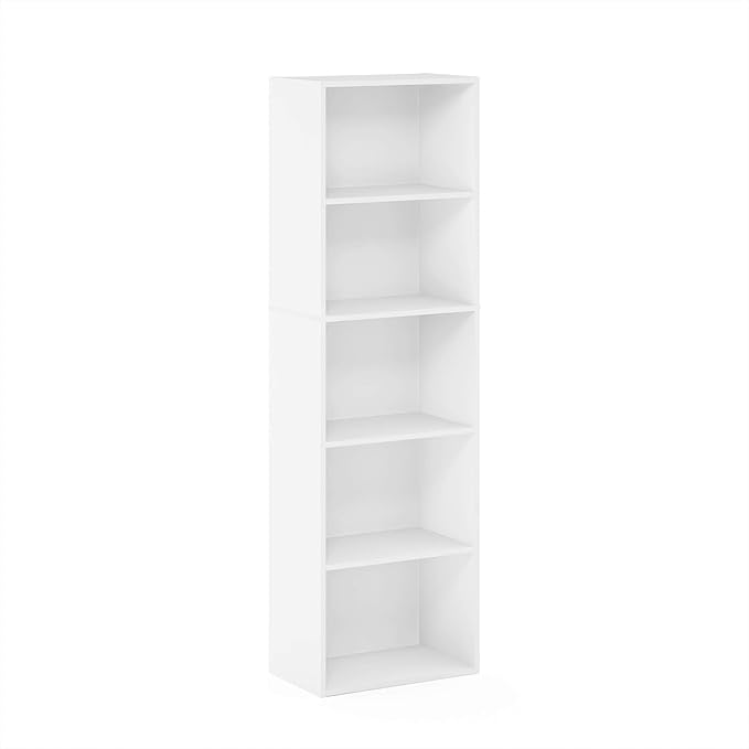 Furinno LUDER Book Shelf, 5-Tier Bookshelf, Bookcase with Open Shelves, 9.4 x 15.8 x 52, Easy Assembly, for Living Room, Bedroom, Home Office, White - Image 7
