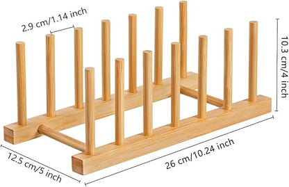 HBlife Bamboo Dish Plate Bowl Cup Book Pot Lid Cutting Board Drying Rack Stand Drainer Storage Holder Organizer Kitchen Cabinet（Keep Dry） - Image 2