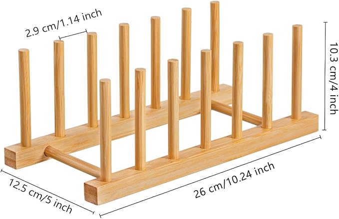 HBlife 2pcs Bamboo Dish Plate Bowl Cup Book Pot Lid Cutting Board Drying Rack Stand Drainer Storage Holder Organizer Kitchen Cabinet（Keep Dry） - Image 2